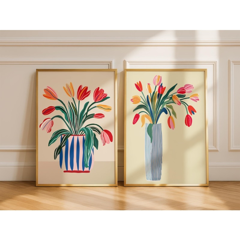 Florist Supply Vases - 2pcs Tulip Flowers Canvas Wall Art,