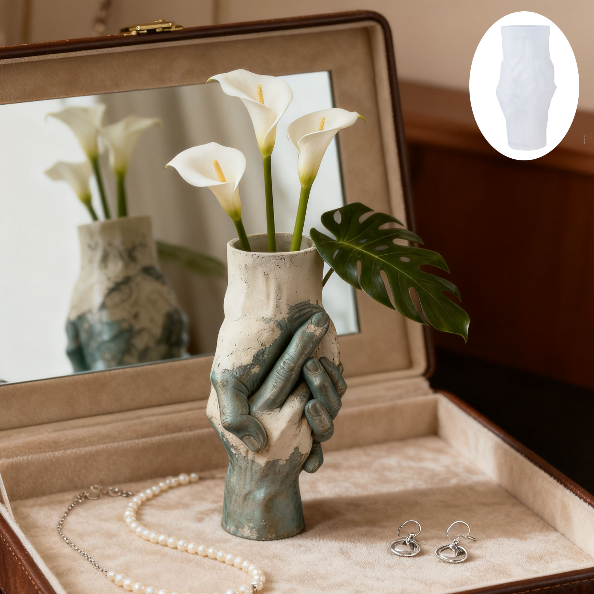 Florist Supply Vases - Artistic Hand-in-Hand Vase Silicone Mold: Vintage